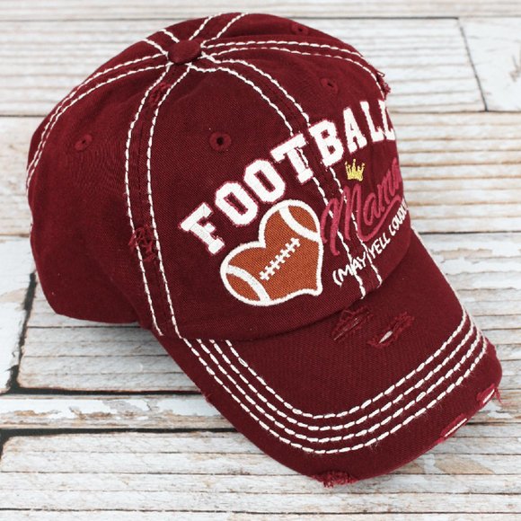 Distressed Burgundy Football Mama Hat - Picture 2 of 8